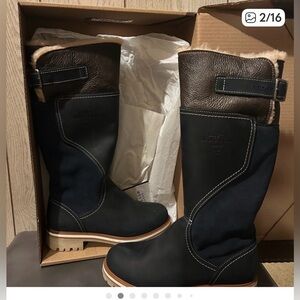 Sauté Mouton Black and Brown Leather Tall Boots